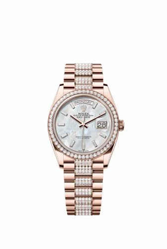 Rolex Day-Date 36 Everose Gold / Diamond / MOP - Baguette / President - Diamond 128345RBR-0078 (m128345rbr-0078)